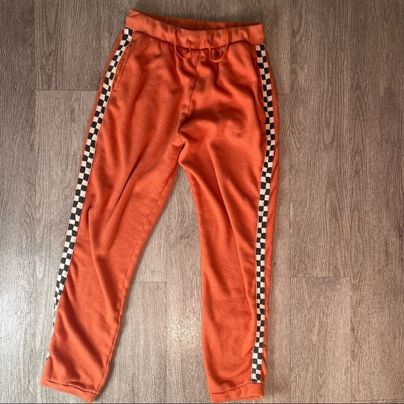 Rare Dazey LA orange checkered facing stripe cotton joggers women’s Sz small - Picture 2 of 5